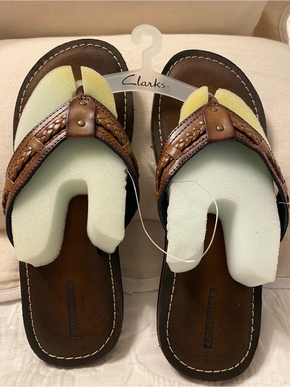 Clarks Brown Braided Leather Flip Flops -Size 9